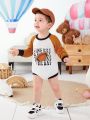 SHEIN Baby Boys' Casual Sporty Letter & Rugby Pattern Bodysuit