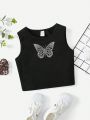 SHEIN Kids EVRYDAY Tween Girl Rhinestone Butterfly Print Tank Top