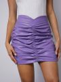 IMEXY Ruched Front PU Leather Bodycon Skirt