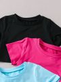 SHEIN Kids CHARMNG Young Girl 4pcs Short Sleeve T-Shirt Set