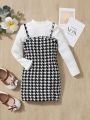 SHEIN Baby Girl Ribbed Knit Tee & Houndstooth Print Cami Dress