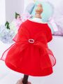 1pc Pet Clothes With Rhinestone Bow Knot Dress For Dogs And Cats, Autumn And Winter New Year Apparel