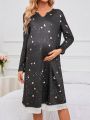 Maternity Star Printed Lace Patchwork V-Neck Nightgowns With Slit