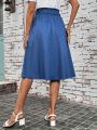 SHEIN LUNE Fake Button Flared Skirt