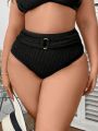 SHEIN Swim Vcay Plus Size Women's Bikini Bottom With Round Metal Buckle Detail