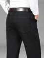 Men Solid Thermal Lined Straight Leg Jeans Without Belt