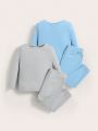 SHEIN Baby Boy 2sets Solid Tee & Pants PJ Set