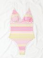 SHEIN Swim Y2GLAM One-piece Swimsuit With Wavy Stripe Print