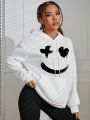 Cartoon Printed Kangaroo Pocket Fleece Lined Hoodie For Fall/Winter