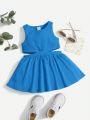 SHEIN Baby Girls' Casual Sleeveless Dress With Hollow-Out Waist