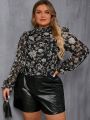 SHEIN Frenchy Plus Size Women's Floral Print Stand Collar Shirt