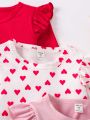 SHEIN Kids EVRYDAY Girls' Casual Soft & Warm Base Layer Heart Detail T-shirt, Single Piece, Versatile