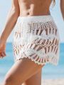 SHEIN Swim BohoFeel Women's Hollow Out Knit Cover Up Skirt