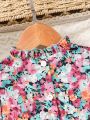 Baby Girls' Floral Ruffled Hem Dress With Hairband