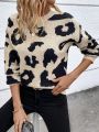 Leopard Pattern Drop Shoulder Sweater