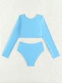 DAZY Women's Long Sleeve Twist Front Bikini Set