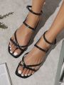 Women's Stylish Black Strappy Flat Sandals