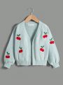 SHEIN Kids EVRYDAY Young Girl Cherry Embroidery Drop Shoulder Duster Cardigan