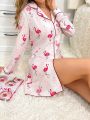 Flamingo Print Contrast Piping Nightdress