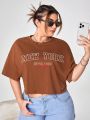 Bat Sada Plus Letter Graphic Drop Shoulder Crop Tee