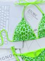 SHEIN Swim SXY Leopard Bikini Set Halter Triangle Bra Top & Tie Side Bikini Bottom 2 Piece Swimsuit