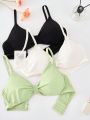 Teen Girl 3pcs Solid Ruched Bust Bra