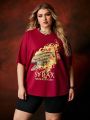 HOUSE OF THE DRAGON X SHEIN Plus Size Letter Print Round Neck Drop Shoulder T-Shirt