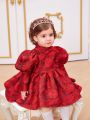 SHEIN Baby Girls' Gorgeous Chinese Style Embroidery Bubble Long Sleeve Dress