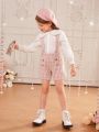 SHEIN Young Girl Peter Pan Collar Blouse & Plaid Print Suspender Shorts