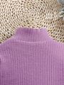 SHEIN Tween Girl Contrast Fuzzy Trim Mock Neck Thermal Lined Sweater