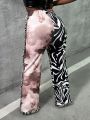 SHEIN Slayr Animal Print Texture Splicing Frayed Edge Pants