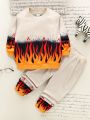 SHEIN Kids EVRYDAY Young Boy Fire Print Sweatshirt & Sweatpants