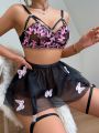Butterfly Applique Hollow Out Sexy Lingerie Set, Suitable For Music Festival