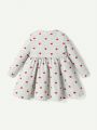 Cozy Cub Baby Girls' 2pcs Heart-Shaped Colorful Cartoon Unicorn Pattern Long-Sleeve Dress With Round Neck And Elastic Waist