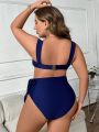 SHEIN Swim Chicsea Plus Size Solid Color Bikini Set With Knot Detail And Side Tie