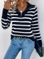 Women's Striped Lapel Sweater