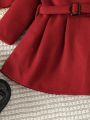 2pcs Baby Girls' Red Woolen Cape Coat For Elegant, Gorgeous, Cute, Daily, And Casual Occasions In Winter