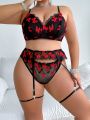 Women'S Plus Size Butterfly Knot Embroidery Splice Mesh Sexy Lingerie (Valentine'S Day Edition)