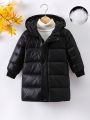 SHEIN Kids EVRYDAY Toddler Girls' Long Zipper Hooded Warm Winter Coat