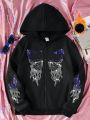 Teen Girl Rhinestone Butterfly Graphic Zip Up Hoodie