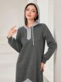 Women's Color Contrast Drawstring Hoodie Dress