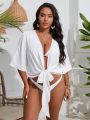 SHEIN Swim Mod Plus Tie Front Kimono