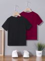 SHEIN Kids EVRYDAY Young Boy 2pcs/Set Casual Comfortable Geometric Printed Color Blocking T-Shirt