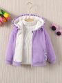 Young Girl 1pc Ditsy Floral Teddy Lined Hooded Jacket