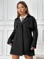 SHEIN Qutie Letter Patched Detail Double Breasted Belted Trench Coat