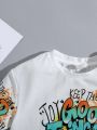 SHEIN Boys' Slogan Printed Short Sleeve T-shirt