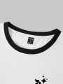 Extended Sizes Men's Plus Size Letter Printed Contrast Trim Tee