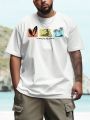 Manfinity RSRT Men's Plus Size Loose Fit Short Sleeve T-Shirt With Coconut Tree & Wave Pattern Print