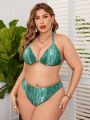 SHEIN Swim Vcay Plus Size Tie-Dye Pattern Bikini Set With Knotted Detail Cover Up Set