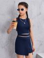 SHEIN Teen Girl Solid Color Vest Top And Wrap Skirt/Pants Holiday 2pcs/Set